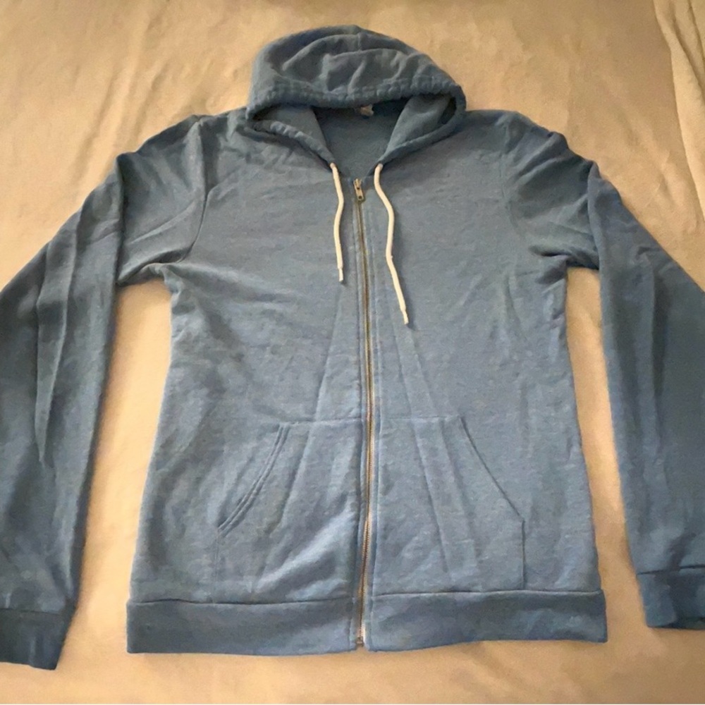 Vintage American Apparel Men's Light Blue Zip-Up Sweater